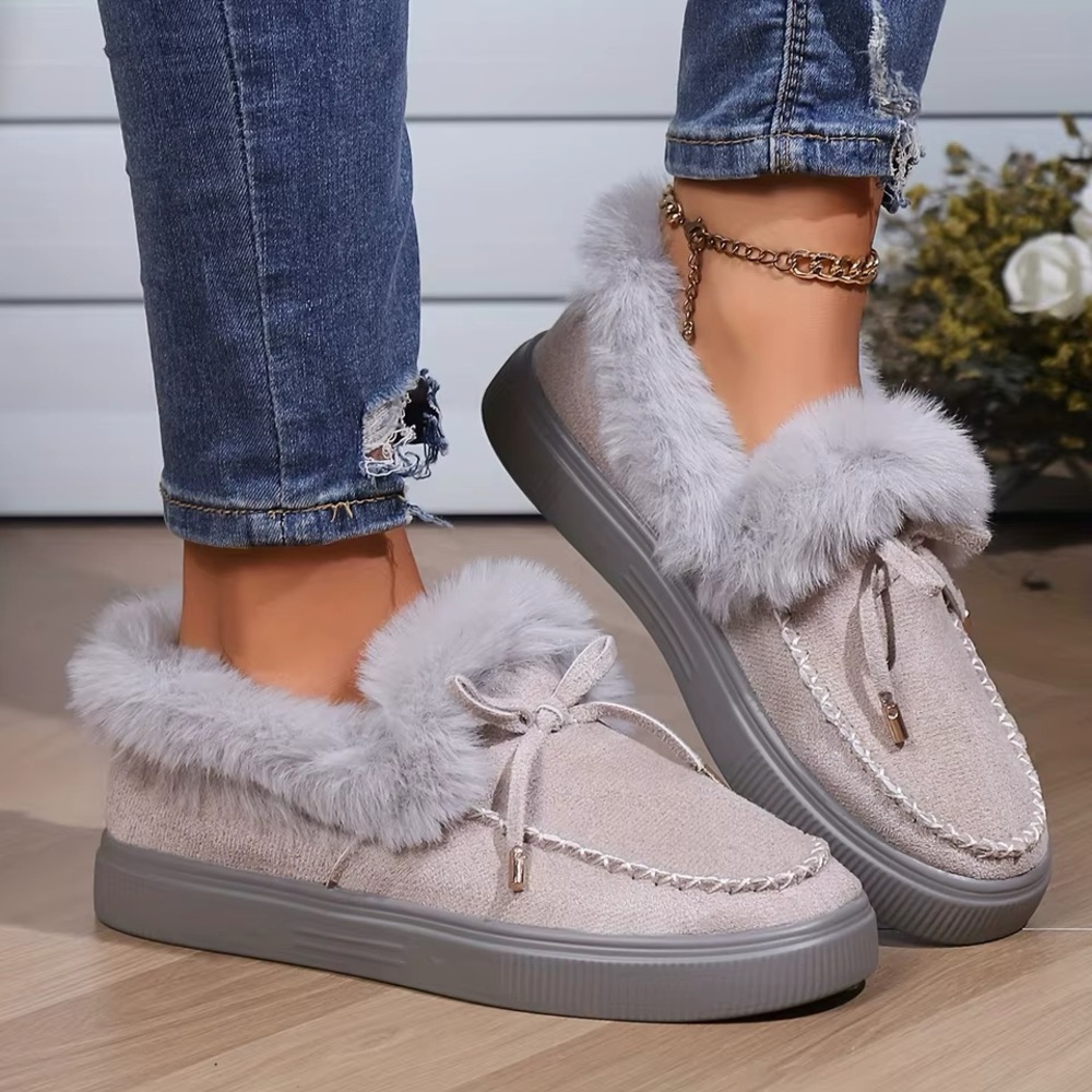 Coutgo Grey Platform Moccasin Slippers - 6